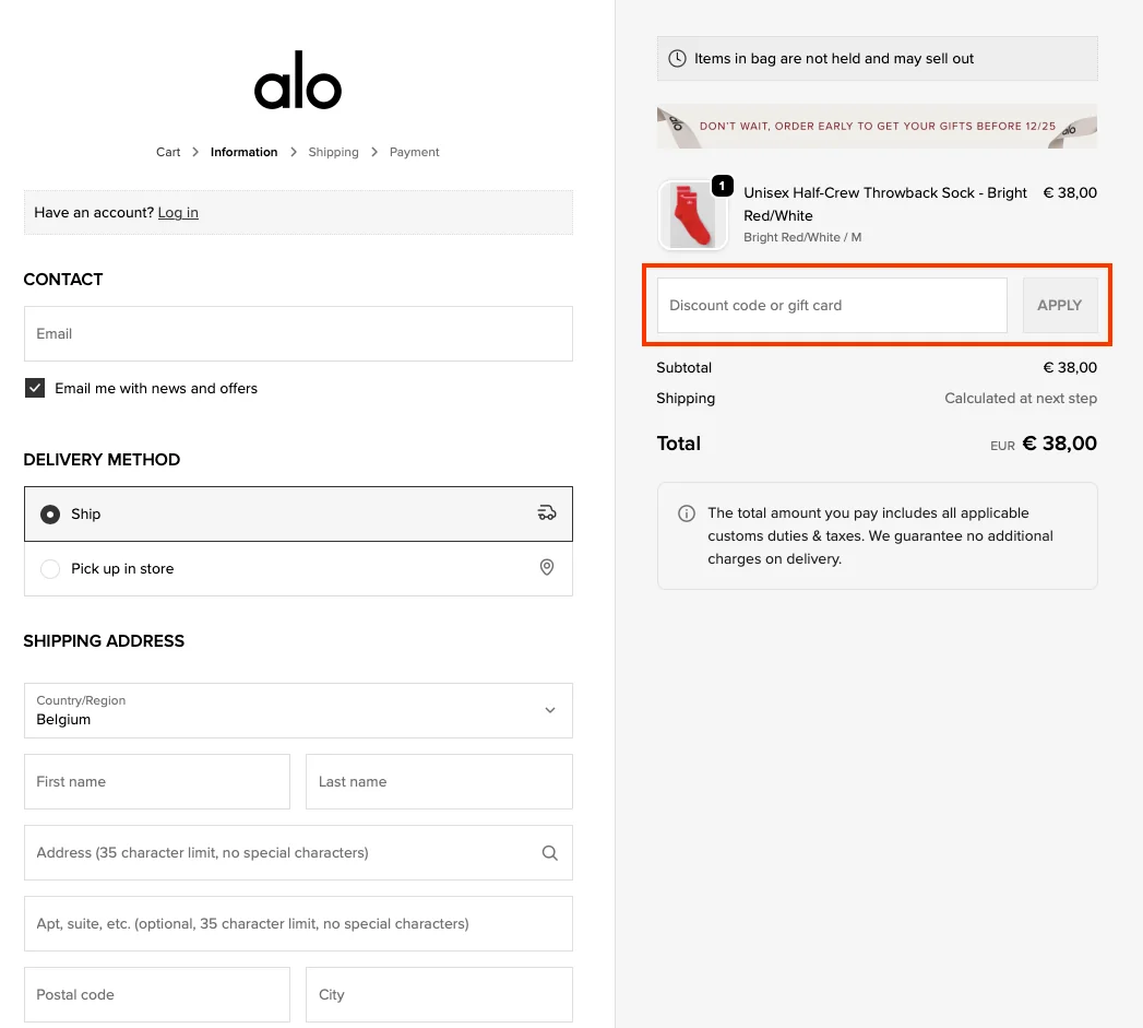 Hoe gebruik je de kortingscode - Alo Yoga