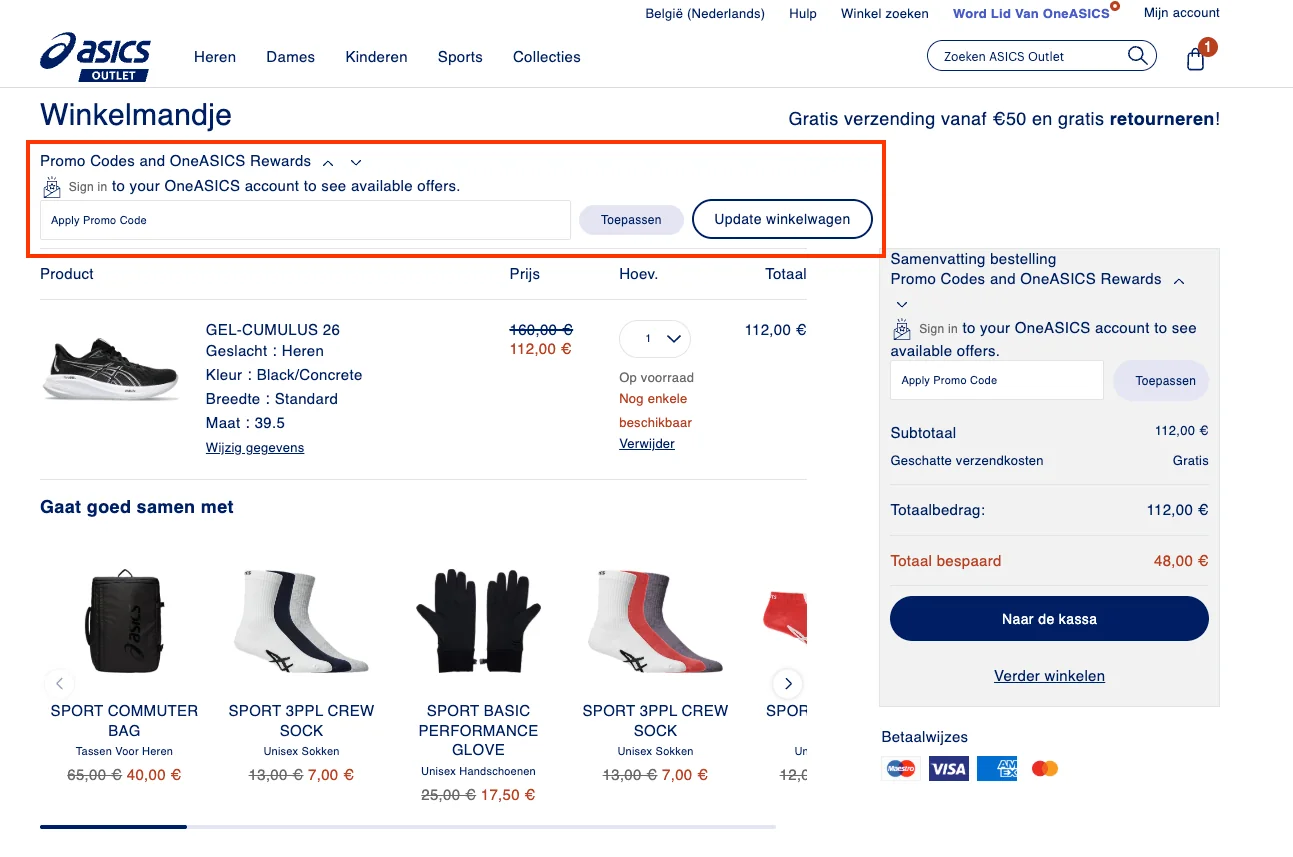 Hoe gebruik je de kortingscode - Asics