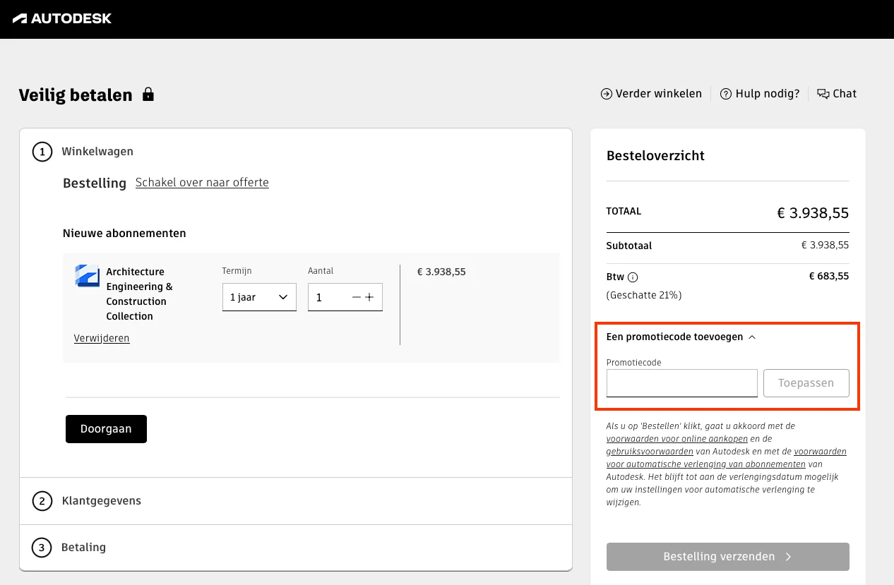 Hoe gebruik je de kortingscode - Autodesk