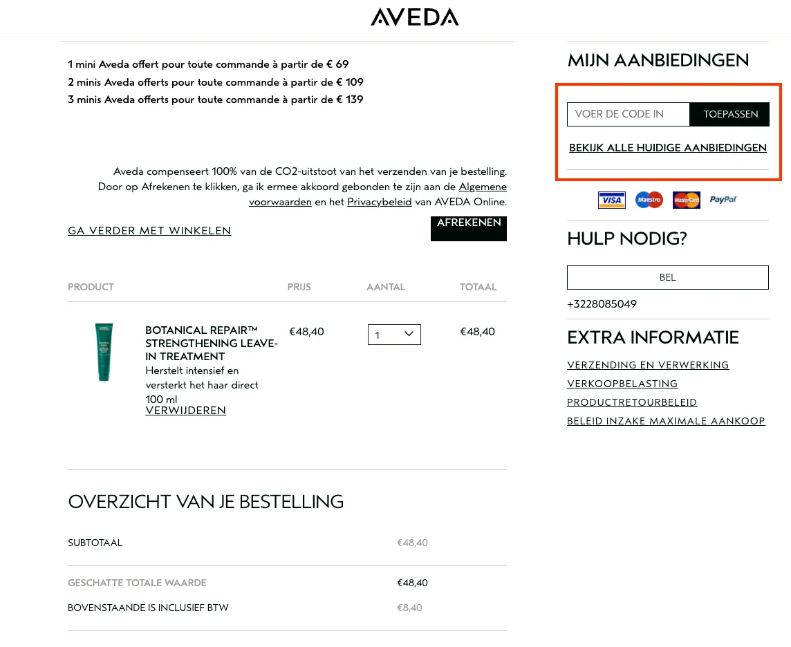 Hoe gebruik je de kortingscode - Aveda