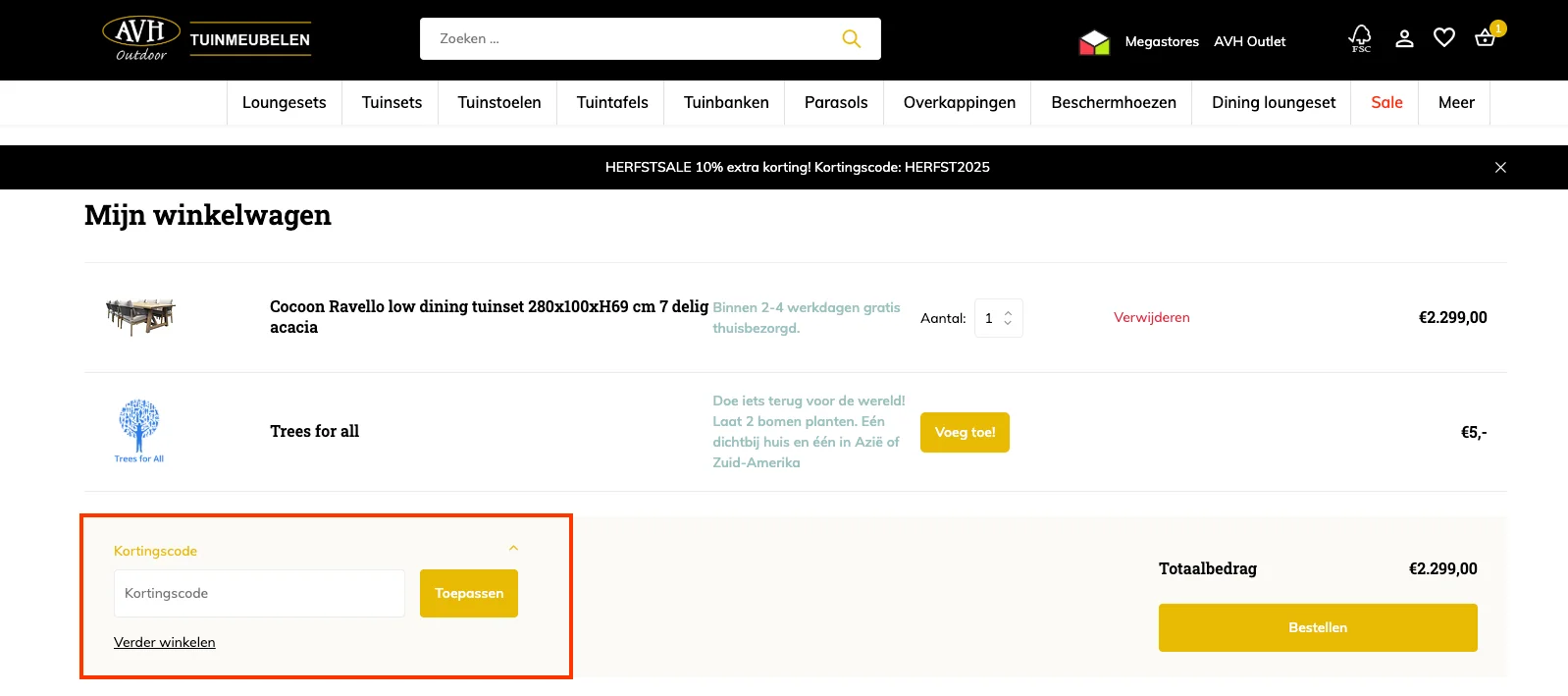 Hoe gebruik je de kortingscode - AVH Tuinmeubelen