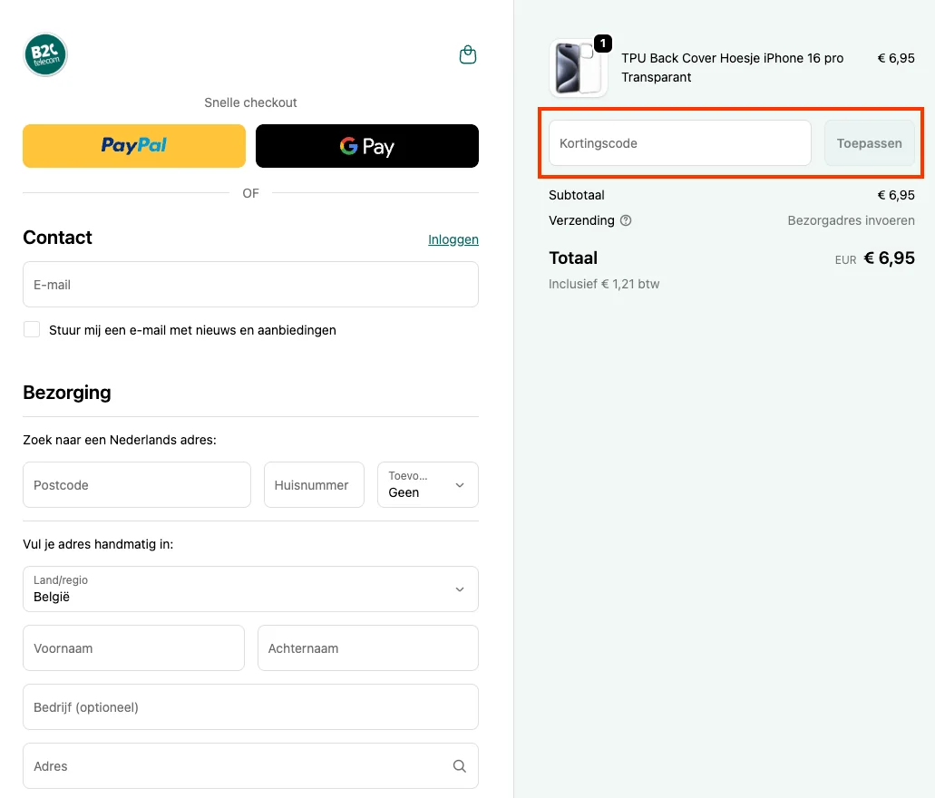 Hoe gebruik je de kortingscode - B2C Telecom