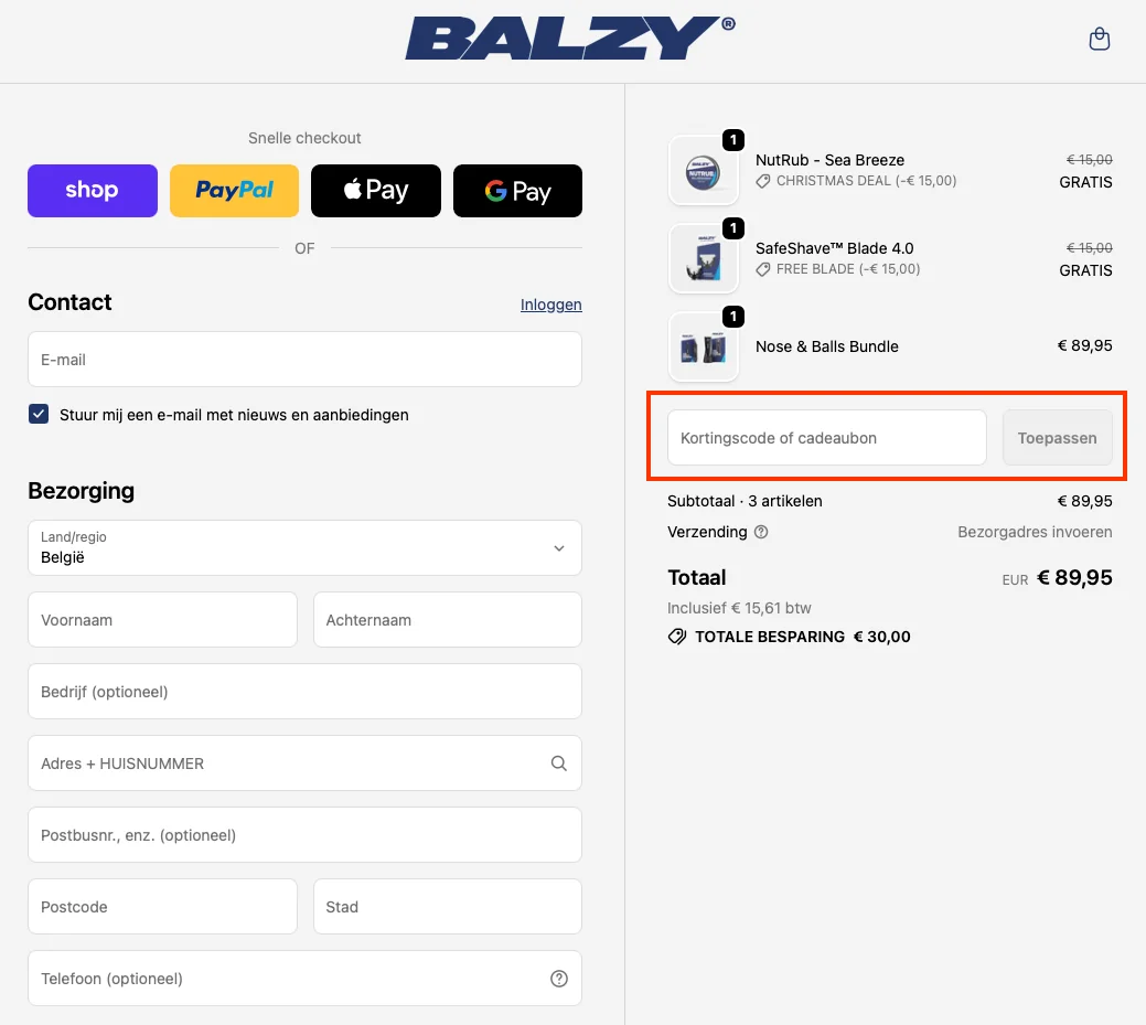 Hoe gebruik je de kortingscode - Balzy