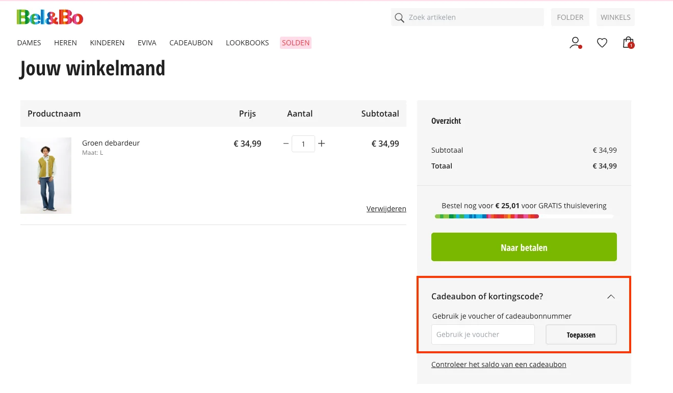 Hoe gebruik je de kortingscode - Bel en Bo