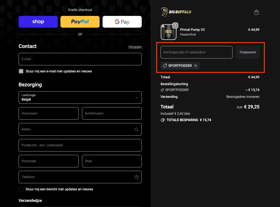 Hoe gebruik je de kortingscode - Big Buffalo