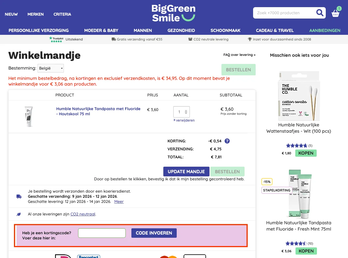 Hoe gebruik je de kortingscode - Big Green Smile