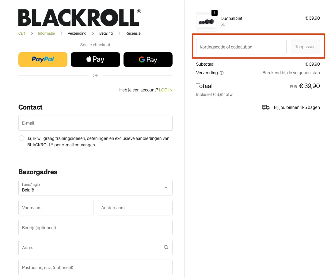 Hoe gebruik je de kortingscode - Blackroll