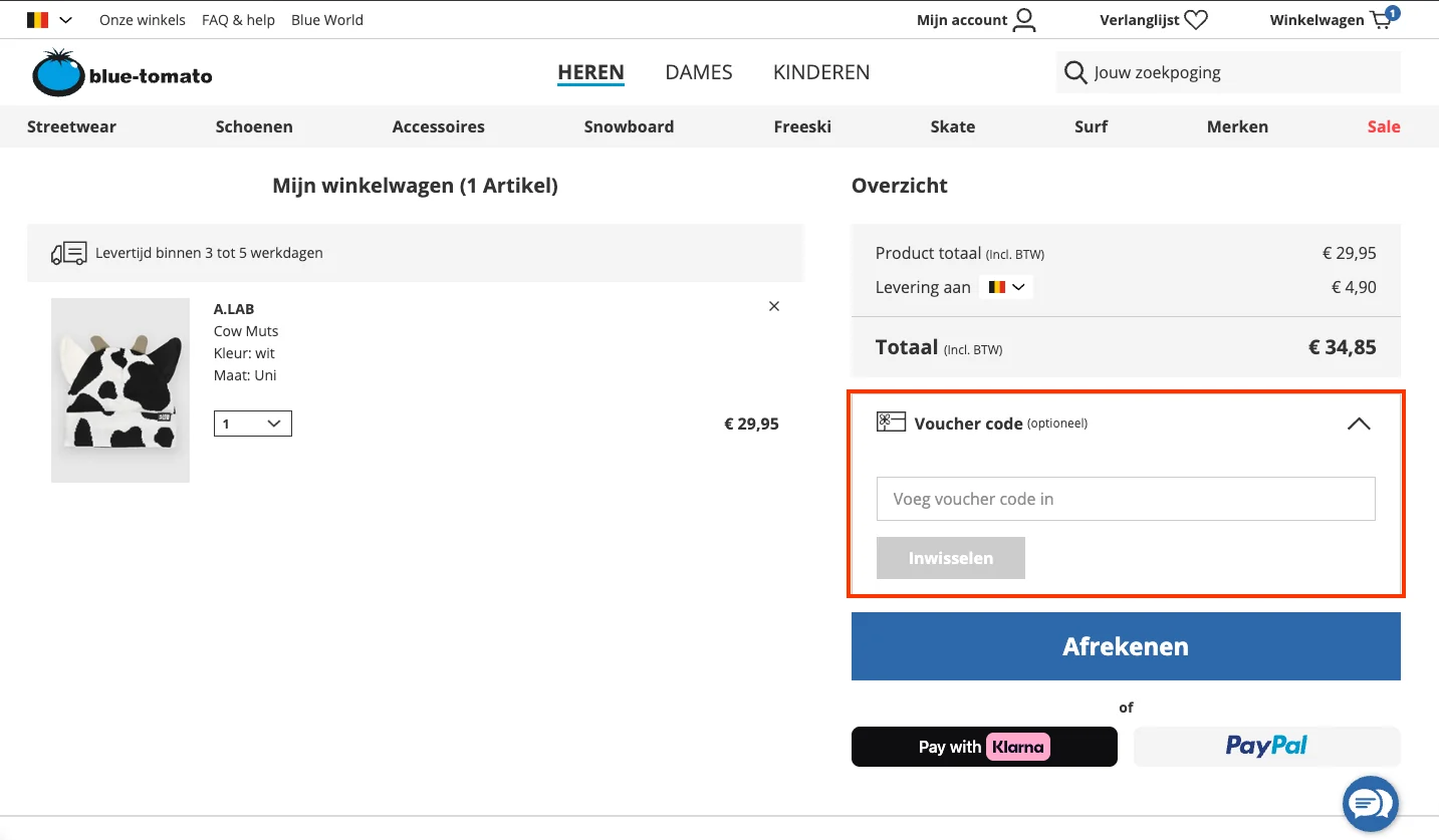 Hoe gebruik je de kortingscode - Blue Tomato