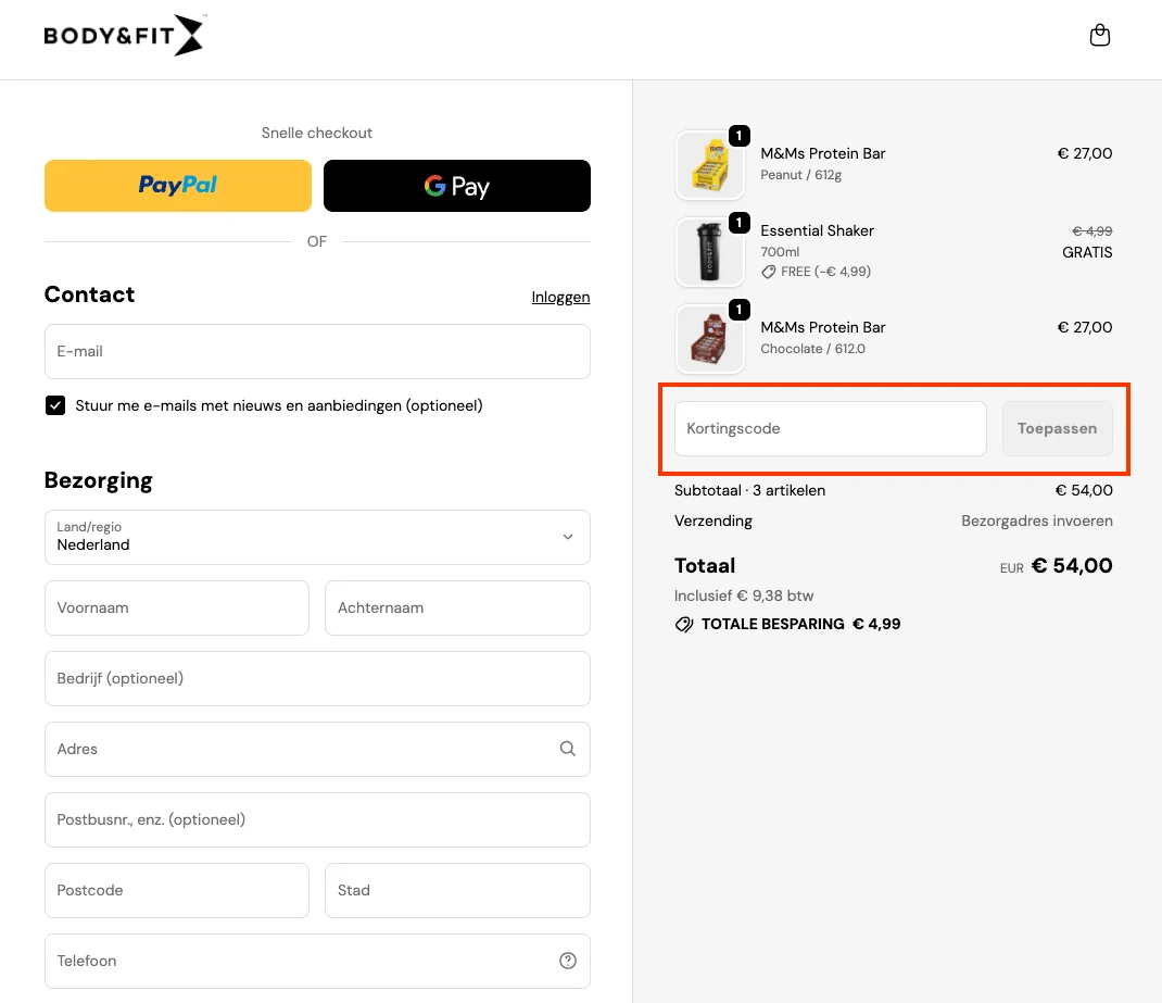 Hoe gebruik je de kortingscode - Body en Fit