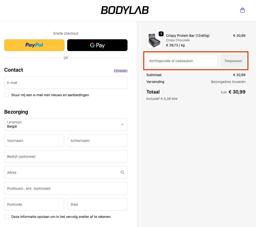 Hoe gebruik je de kortingscode - Bodylab