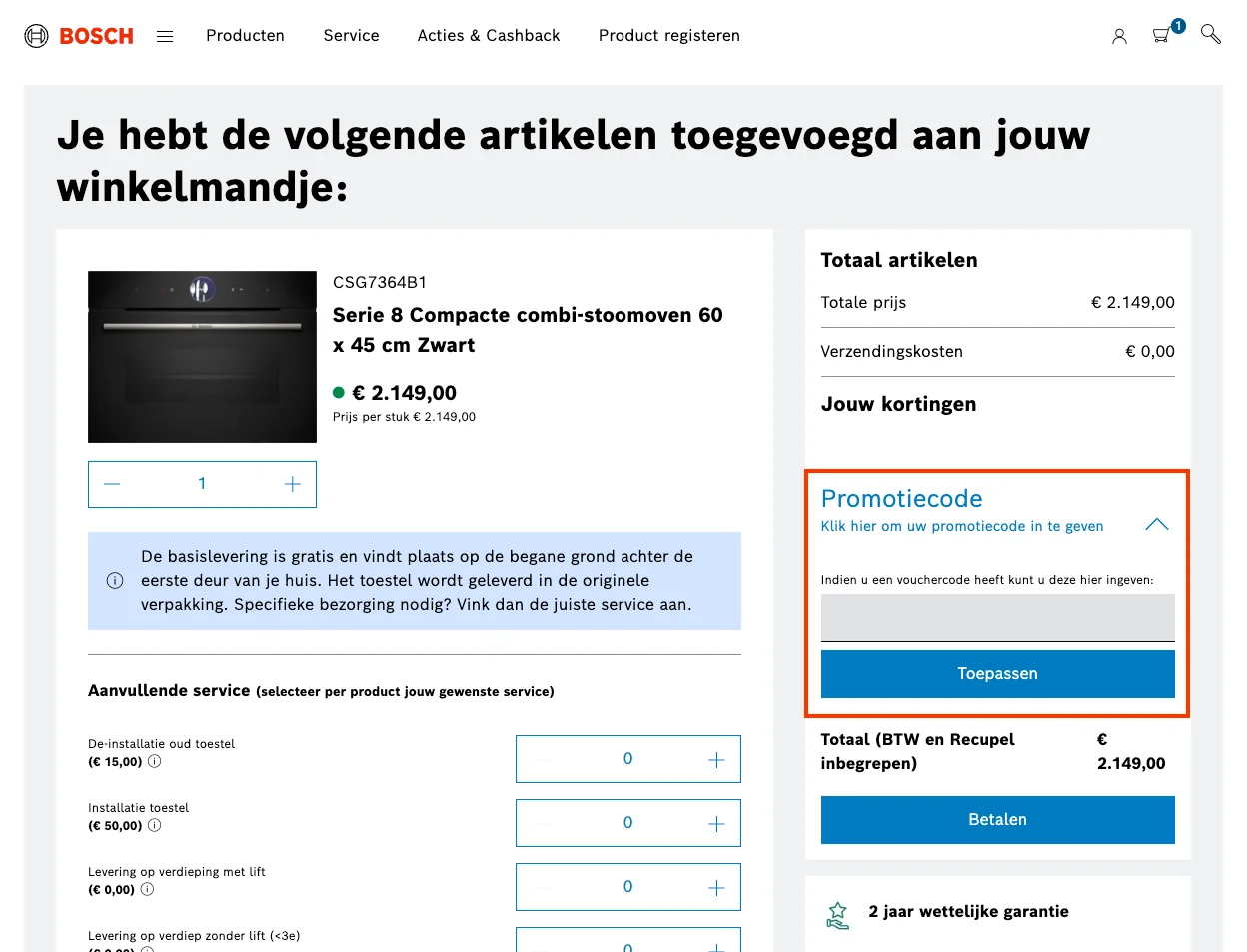 Hoe gebruik je de kortingscode - Bosch