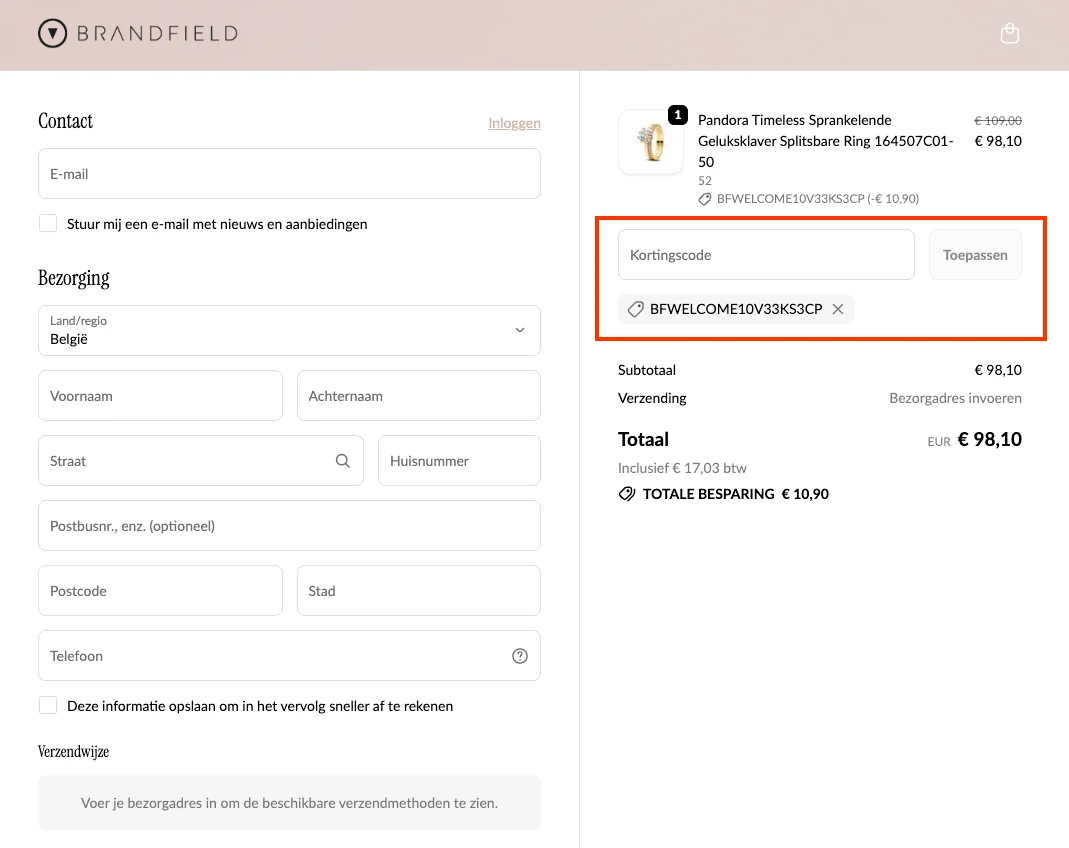 Zo gebruik je een Brandfield kortingscode - Brandfield