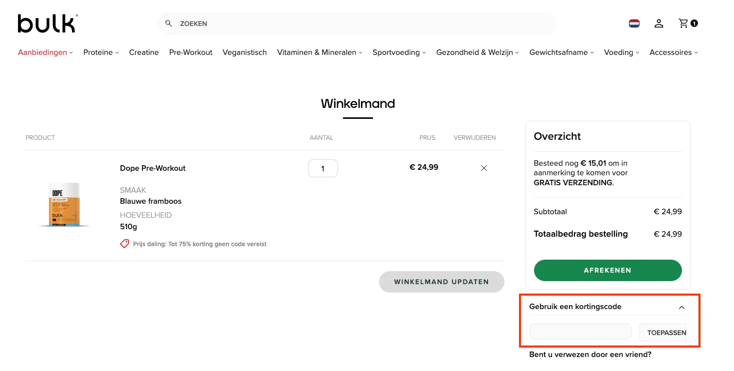 Hoe gebruik je de kortingscode - Bulk Powders