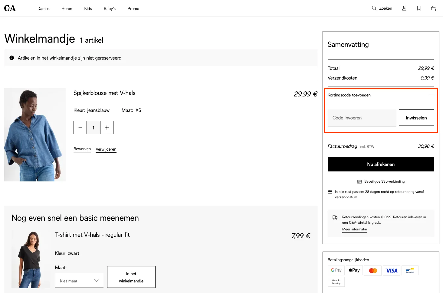 Hoe gebruik je de kortingscode - C&amp;A