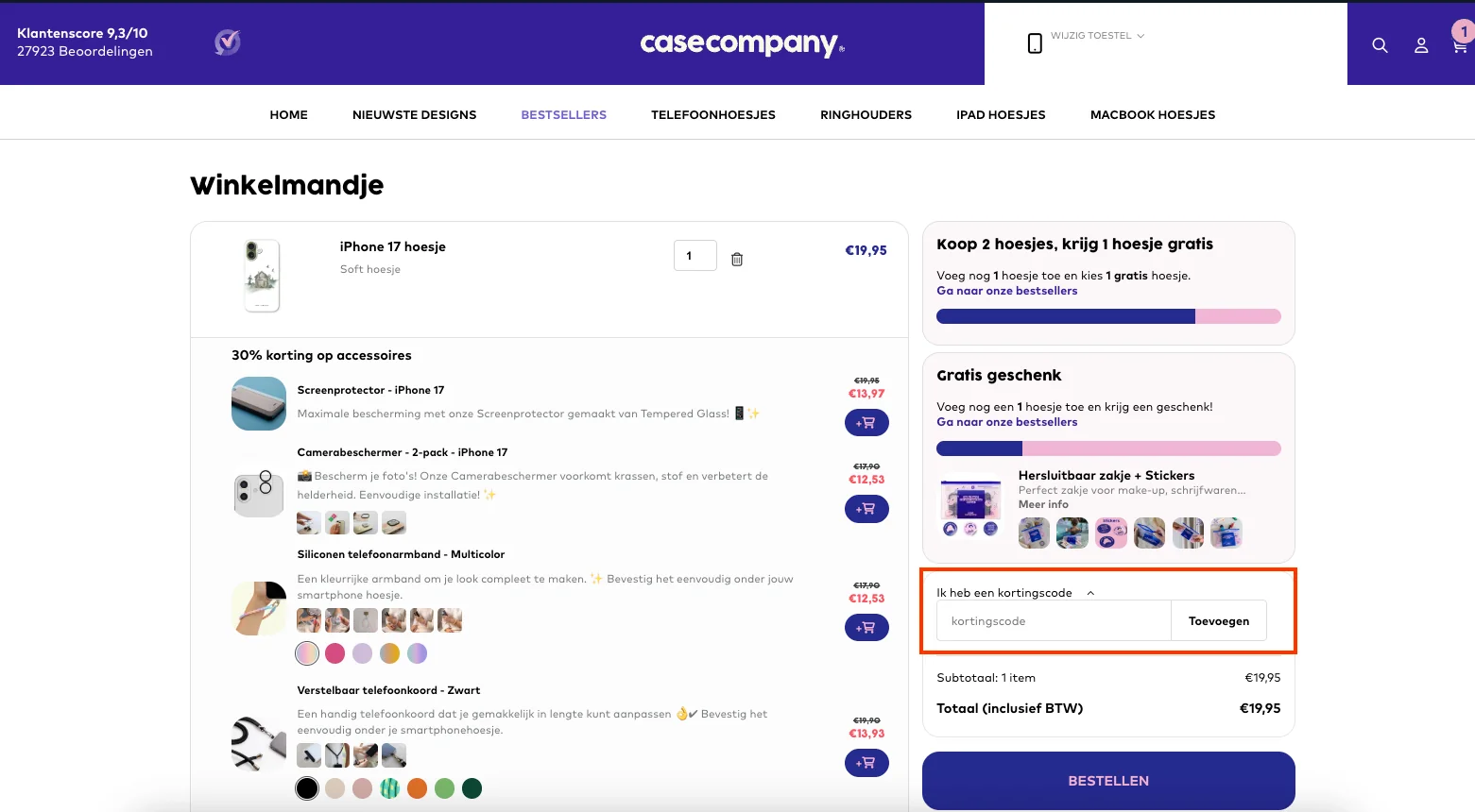 Hoe gebruik je de kortingscode - Case Company