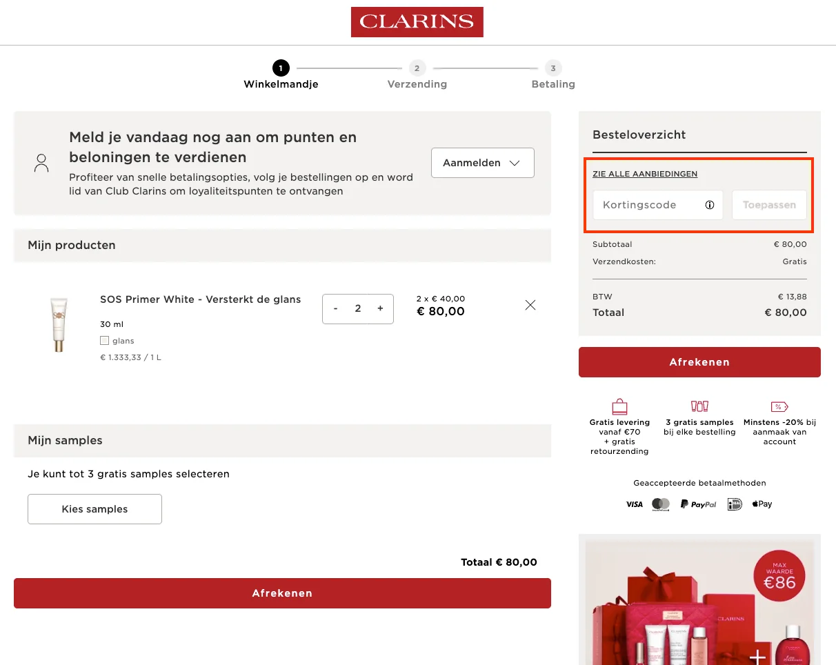 Hoe gebruik je de kortingscode - Clarins