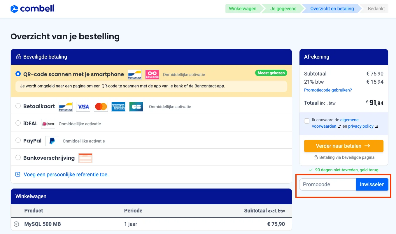 Hoe gebruik je de kortingscode - Combell