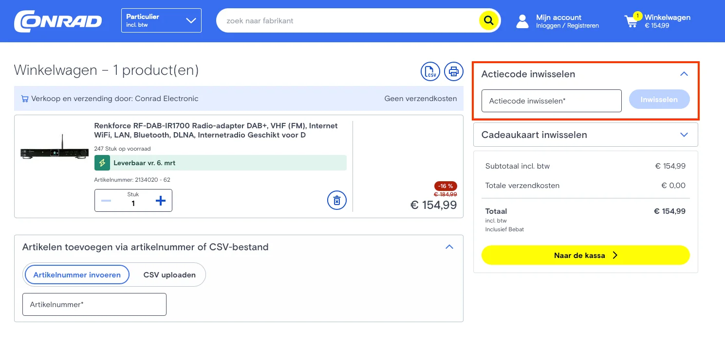 Hoe gebruik je de kortingscode - Conrad