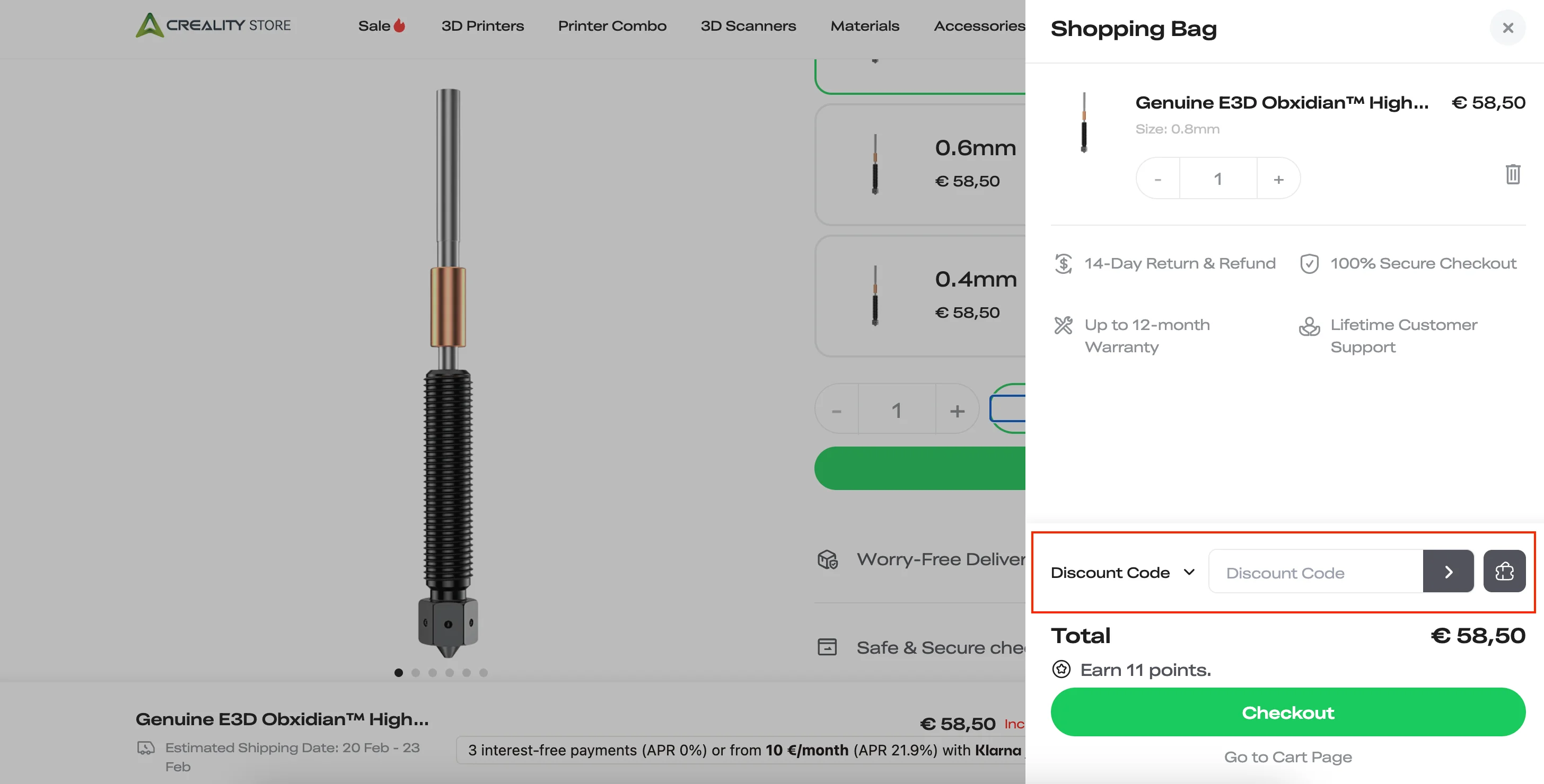 Hoe gebruik je de kortingscode - Creality