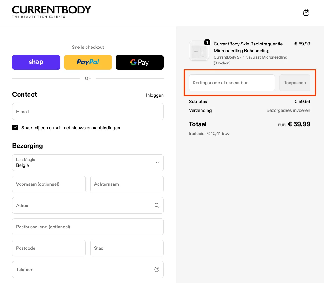 Hoe gebruik je de kortingscode - Currentbody