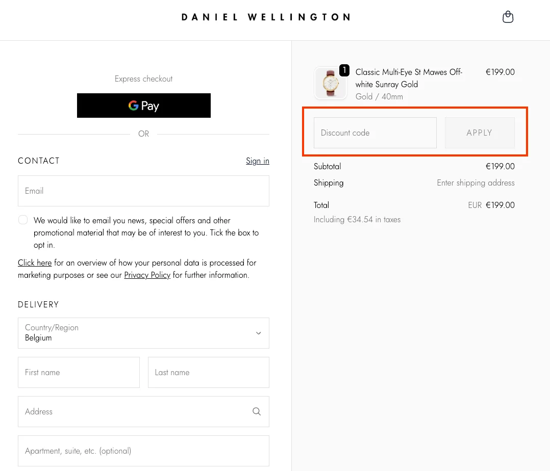 Hoe gebruik je de kortingscode - Daniel Wellington