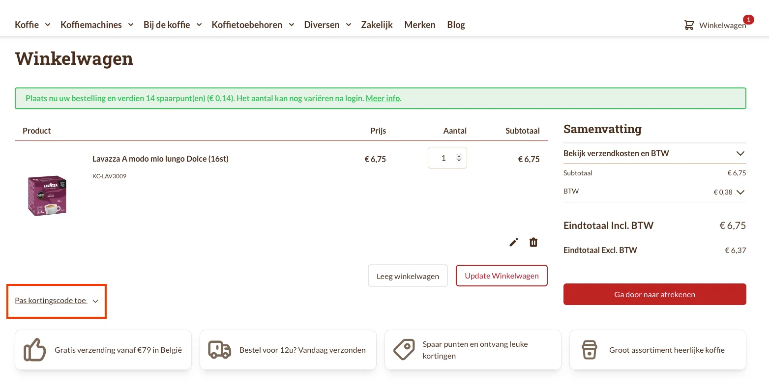 Hoe gebruik je de kortingscode - De Koffieboon