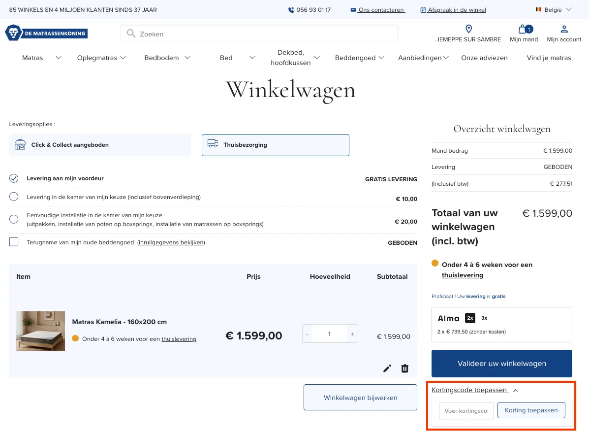 Hoe gebruik je de kortingscode - De Matrassenkoning