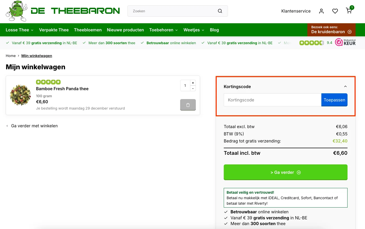 Hoe gebruik je de kortingscode - De Theebaron