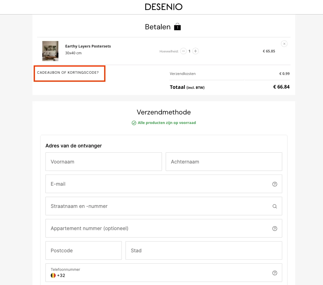 Hoe gebruik je de kortingscode - Desenio