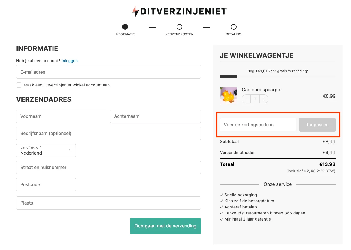 Hoe gebruik je de kortingscode - Ditverzinjeniet