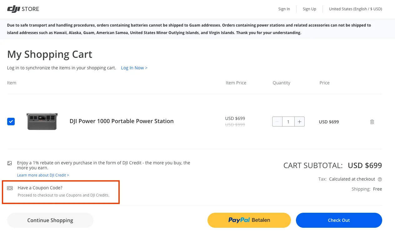 Hoe gebruik je de kortingscode - DJI