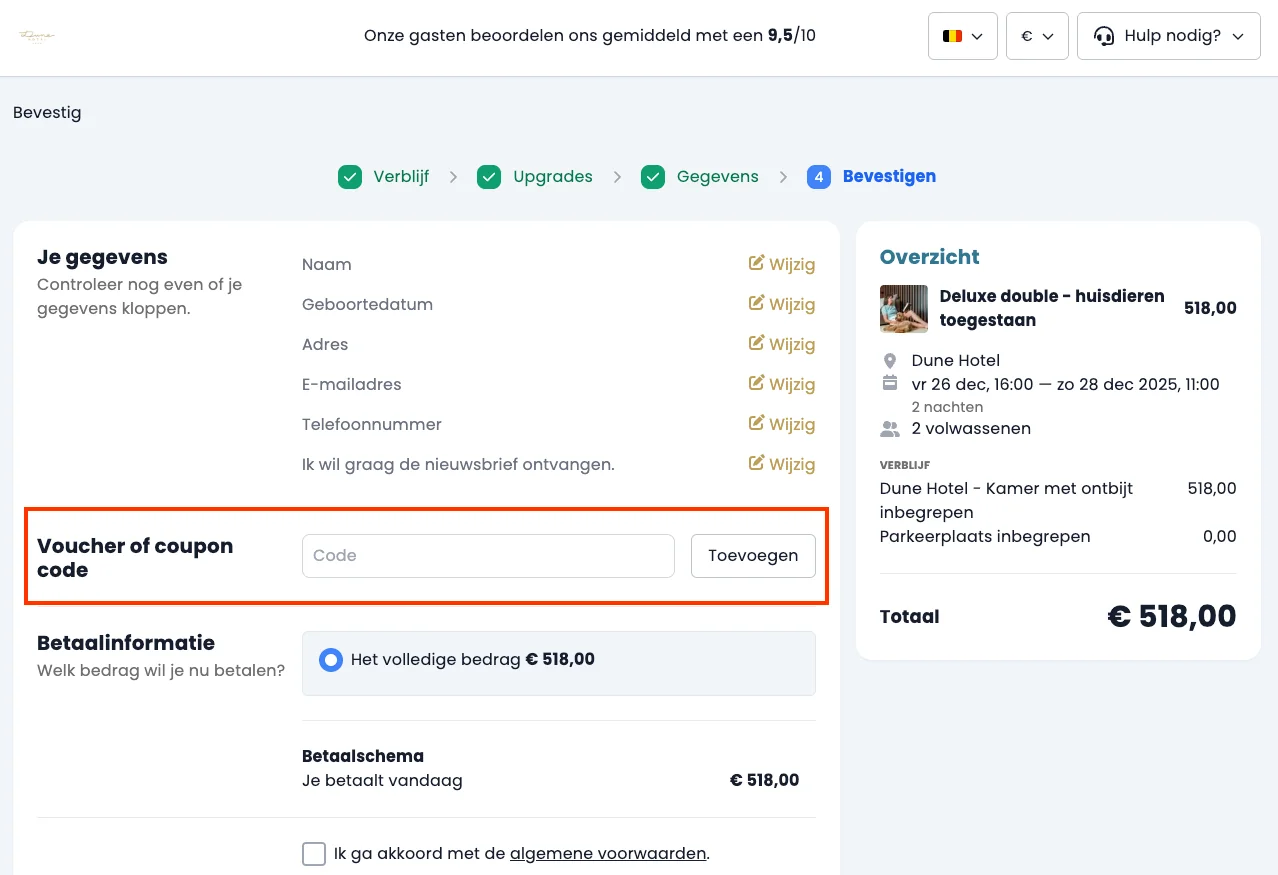 Hoe gebruik je de kortingscode - Dune Hotel