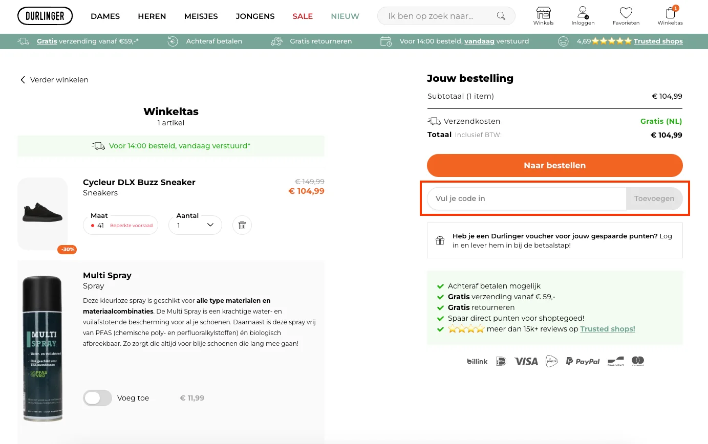 Hoe gebruik je de kortingscode - Durlinger 