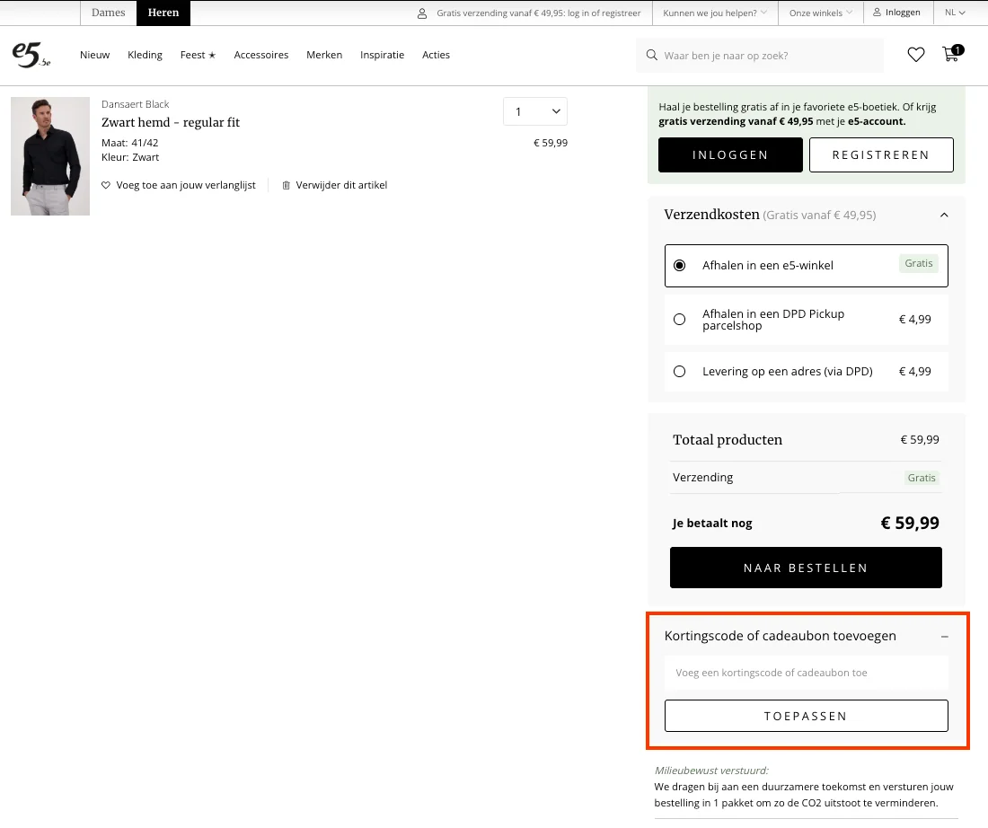 Hoe gebruik je de kortingscode - e5 