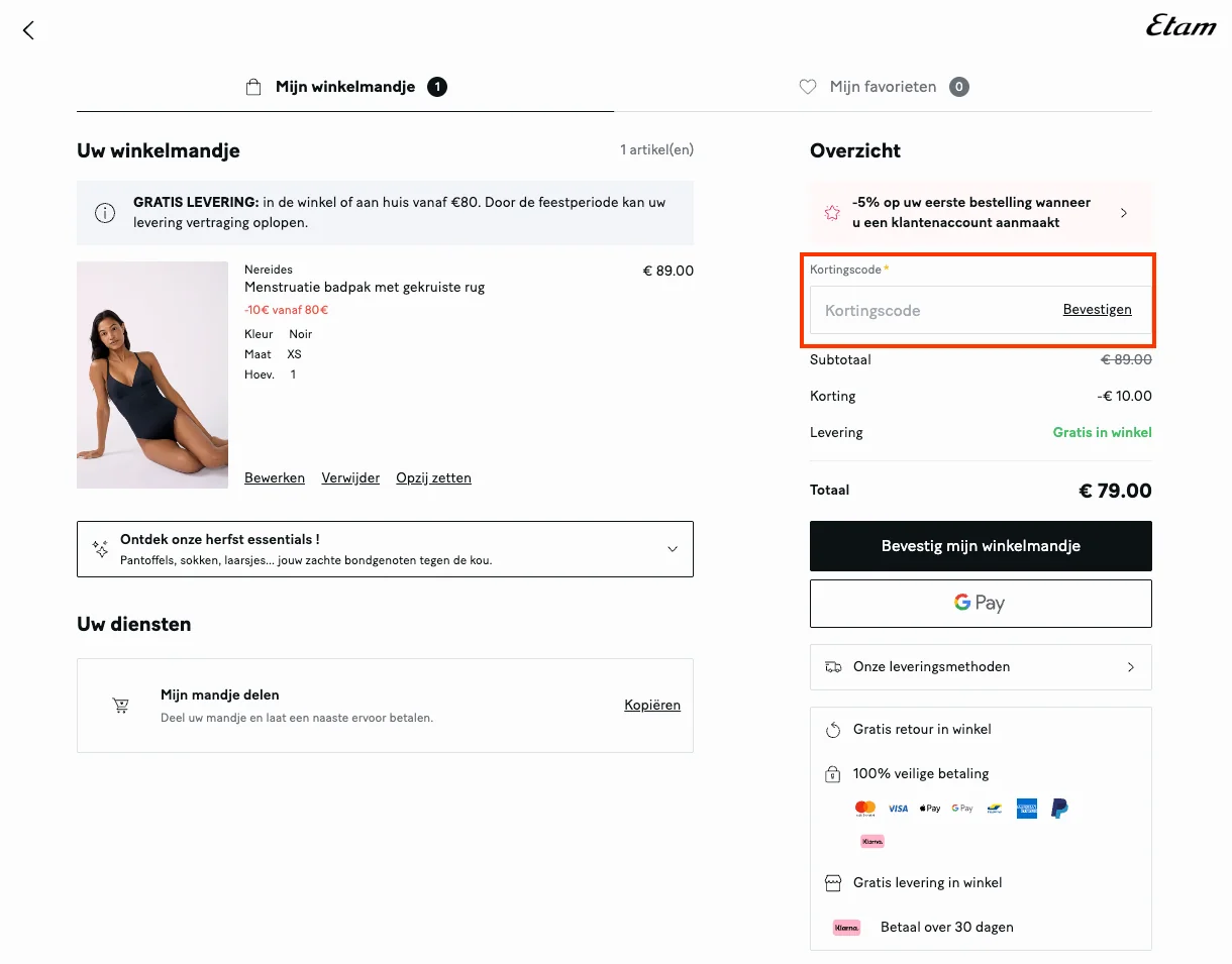 Hoe gebruik je de kortingscode - Etam
