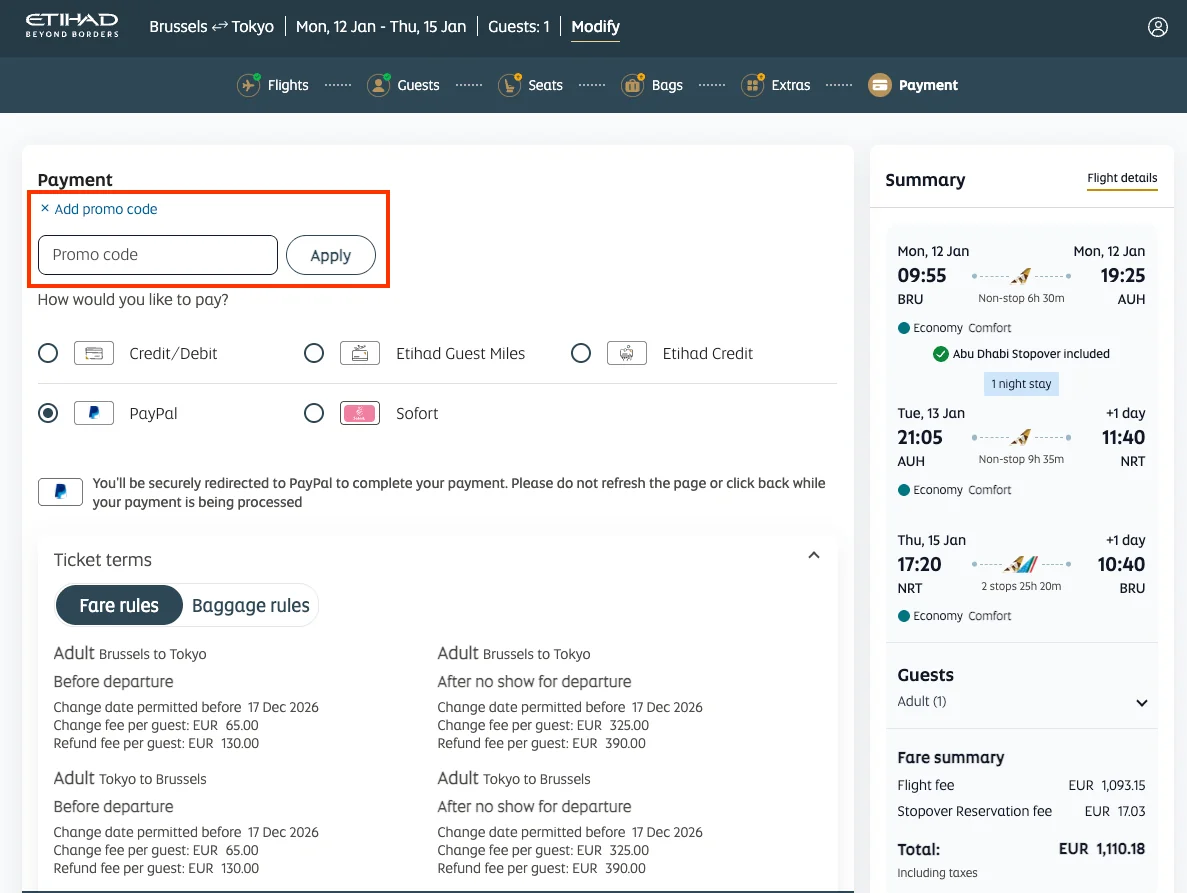 Hoe gebruik je de kortingscode - Etihad