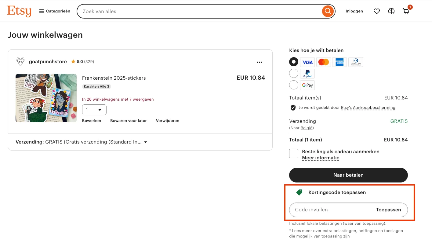 Hoe gebruik je de kortingscode - Etsy