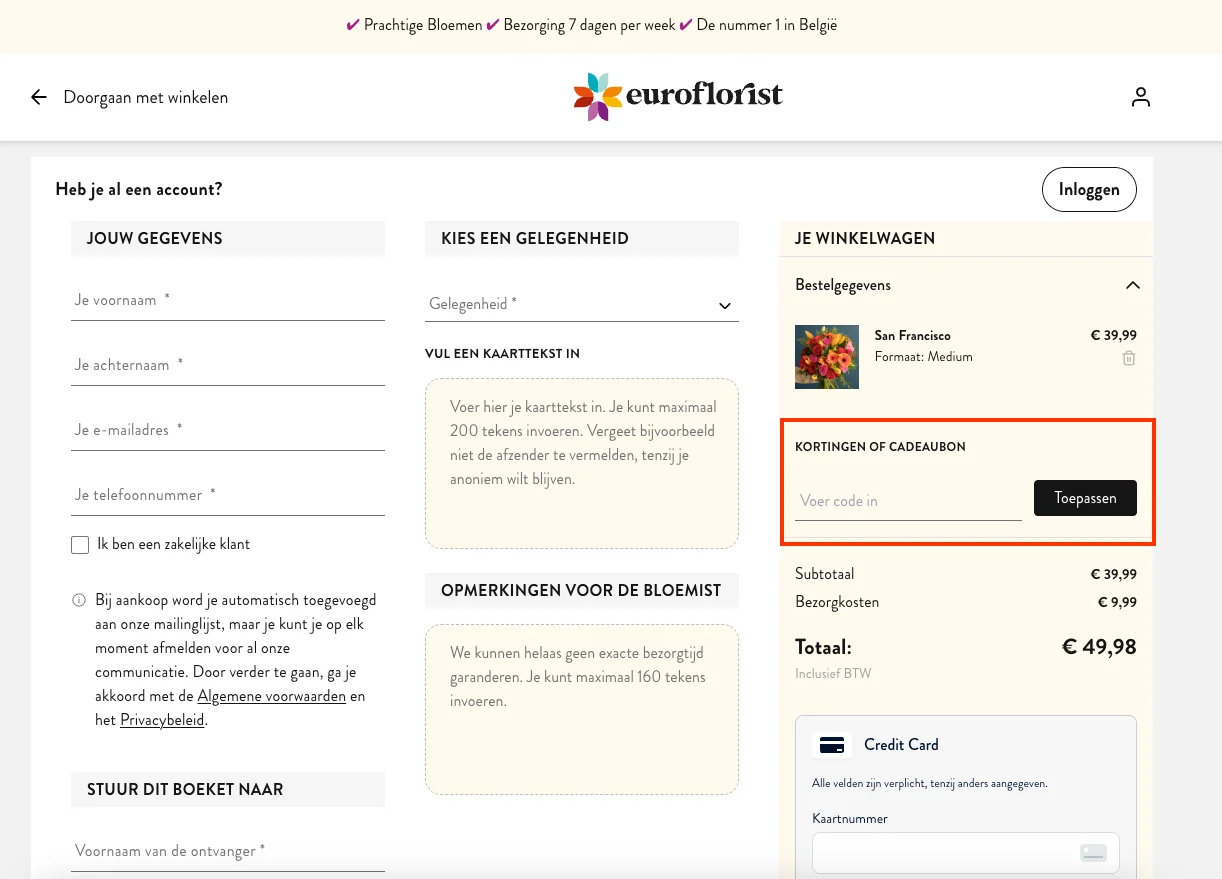 Hoe gebruik je de kortingscode - Euroflorist