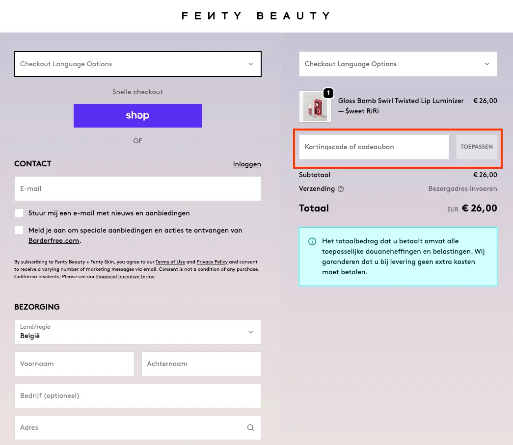 Hoe gebruik je de kortingscode - Fenty Beauty