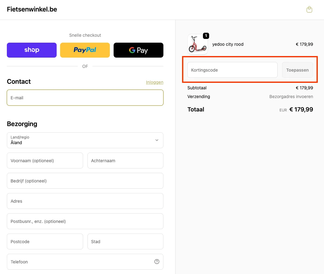 Hoe gebruik je de kortingscode - Fietsenwinkel