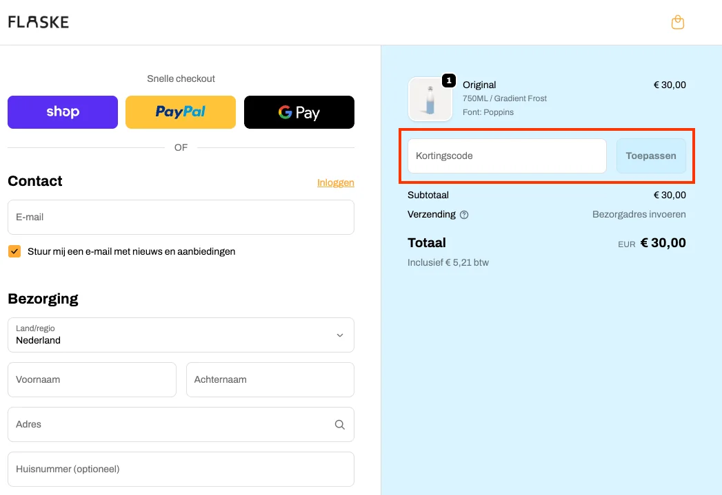 Hoe gebruik je de kortingscode - Flaske
