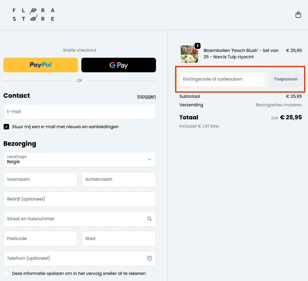 Hoe gebruik je de kortingscode - Florastore