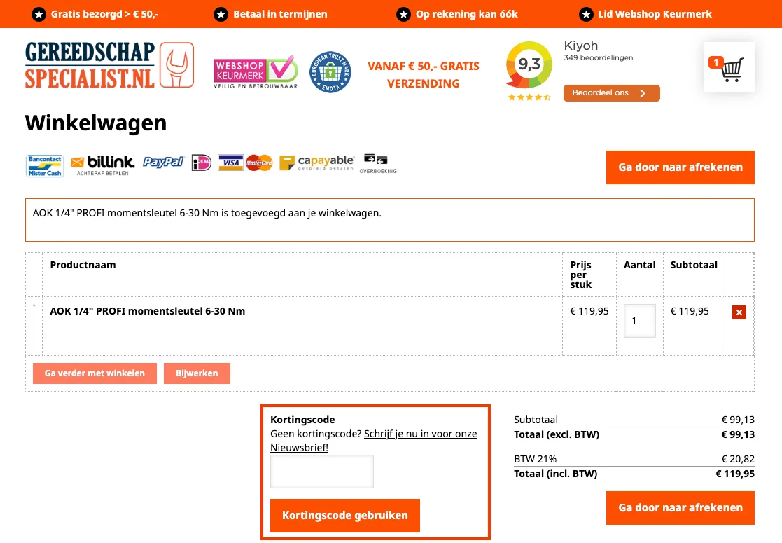 Hoe gebruik je de kortingscode - Gereedschapspecialist