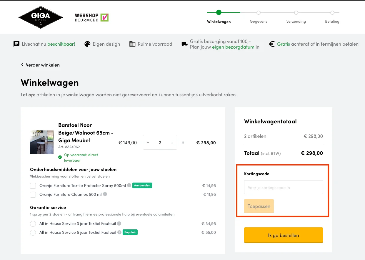 Hoe gebruik je de kortingscode - Gigameubel