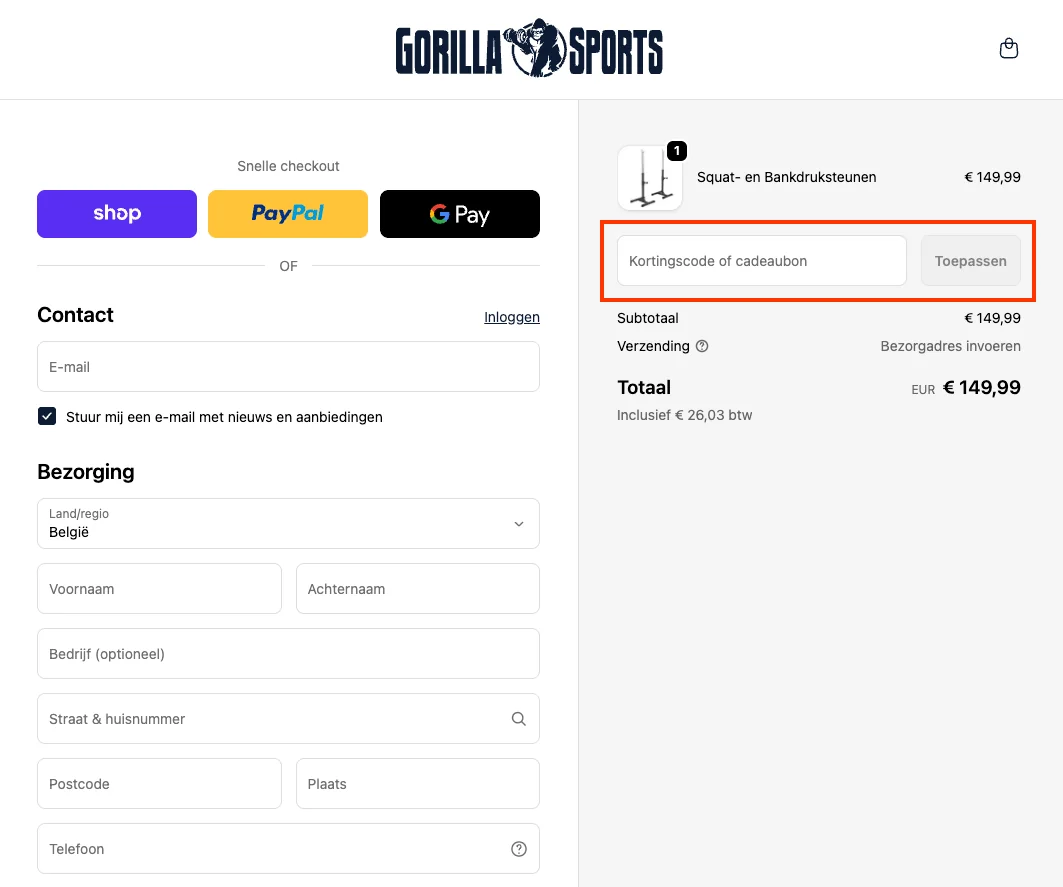 Hoe gebruik je de kortingscode - Gorillasports