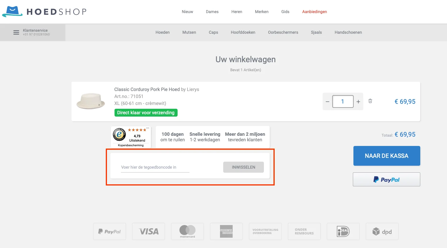 Hoe gebruik je de kortingscode - Hoedshop