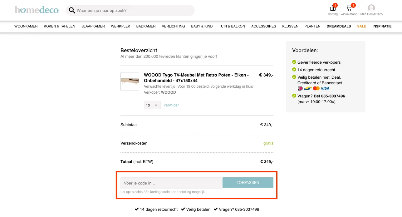 Hoe gebruik je de kortingscode - Homedeco