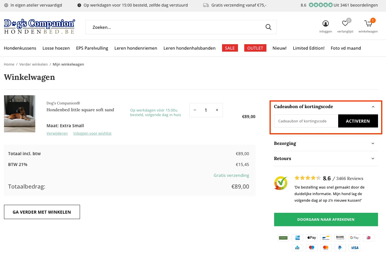 Hoe gebruik je de kortingscode - Hondenbed