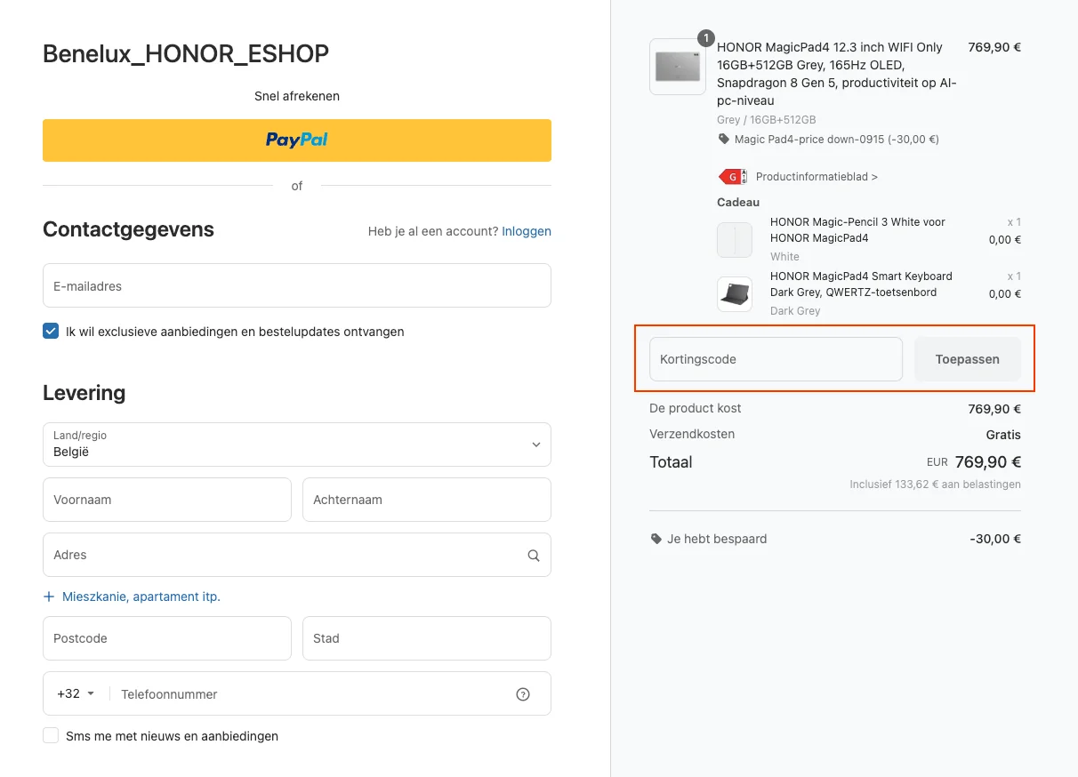Zo gebruik je een kortingscode - HONOR