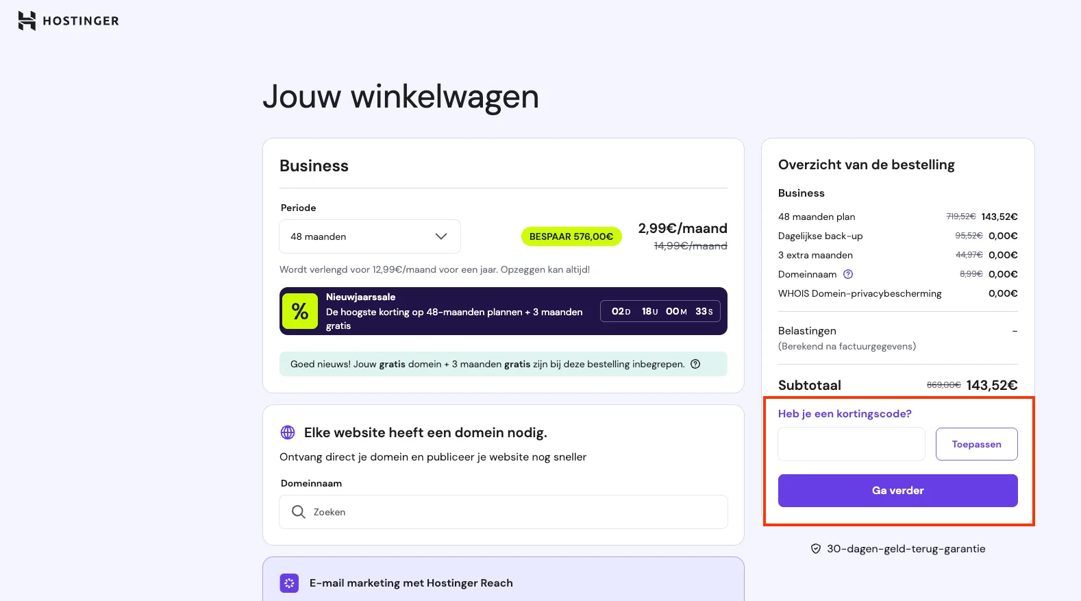Hoe gebruik je de kortingscode - Hostinger